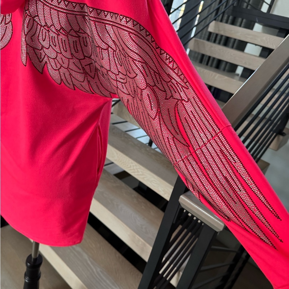 New Hot Pink Hoodie Dress with pockets and Wing Design - Picture 7 of 13